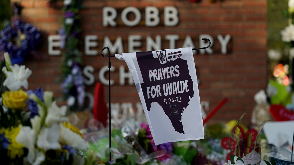 Banner outside site of Texas school shooting