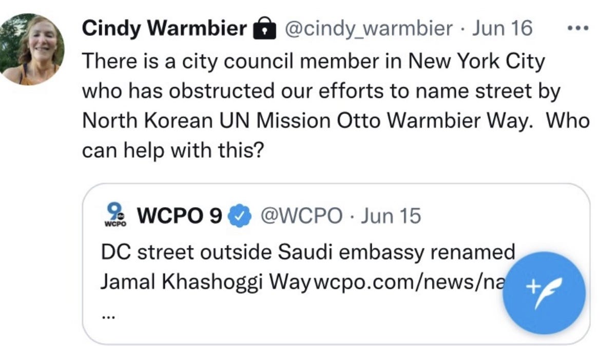 Cindy Warmbier, Twitter