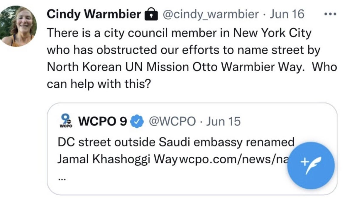 Cindy Warmbier, Twitter