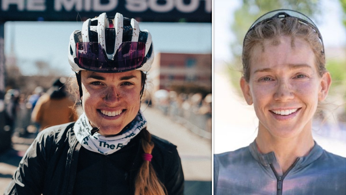 Mo Wilson smiling after a race and Kaitlin Armstrong in cycling attire.