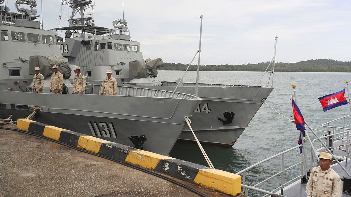 Cambodian navy crew on patrol boat