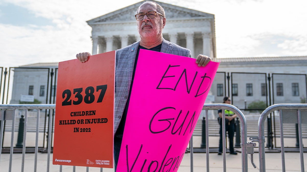 Gun control protester outside the Supreme Court