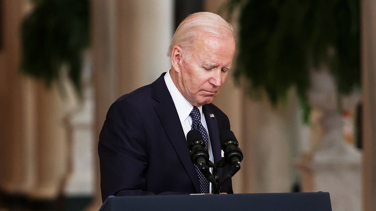 U.S. President Joe Biden at podium