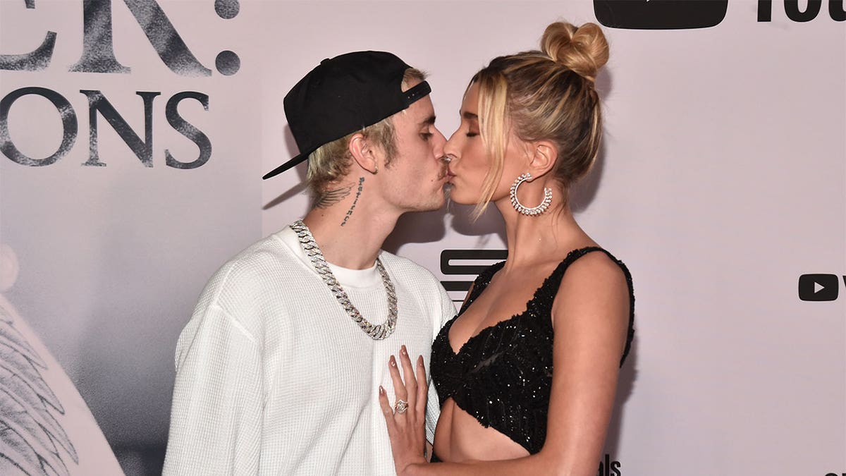 Justin Bieber kissing Hailey Bieber