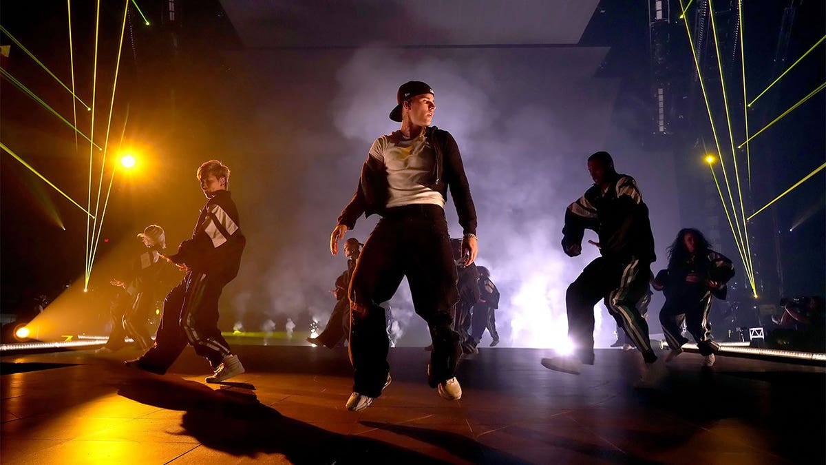 Justin Bieber performing on his Justice World Tour