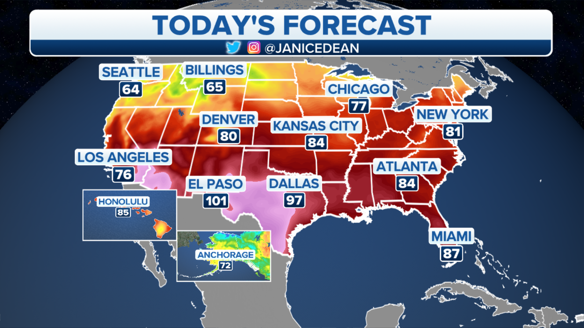 National weather forecast temperatures and storms