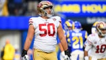 INGLEWOOD, CA - JANUARY 09: San Francisco 49ers Center Alex Mack (50) looks on during the NFL game between the San Francisco 49ers and the Los Angeles Rams on January 9, 2022, at SoFi Stadium in Inglewood, CA.