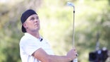 LAS VEGAS, NEVADA - JUNE 01: Tom Brady plays a shot during Capital One's The Match VI - Brady &amp; Rodgers v Allen &amp; Mahomes at Wynn Golf Club on June 01, 2022 in Las Vegas, Nevada.