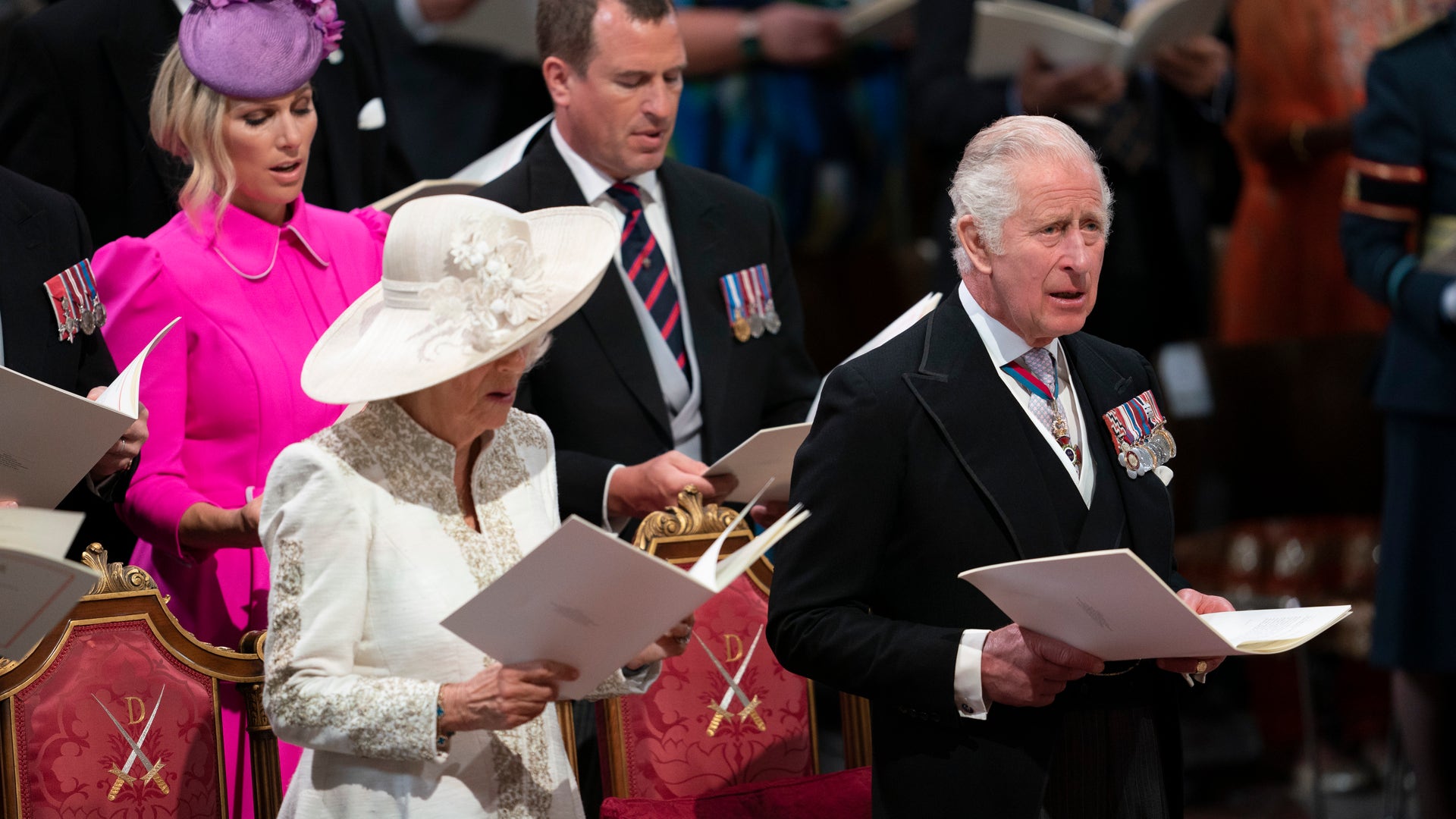 Camilla, Duchess of Cornwall and Prince Charles attend the service of thanksgiving for the Queen.