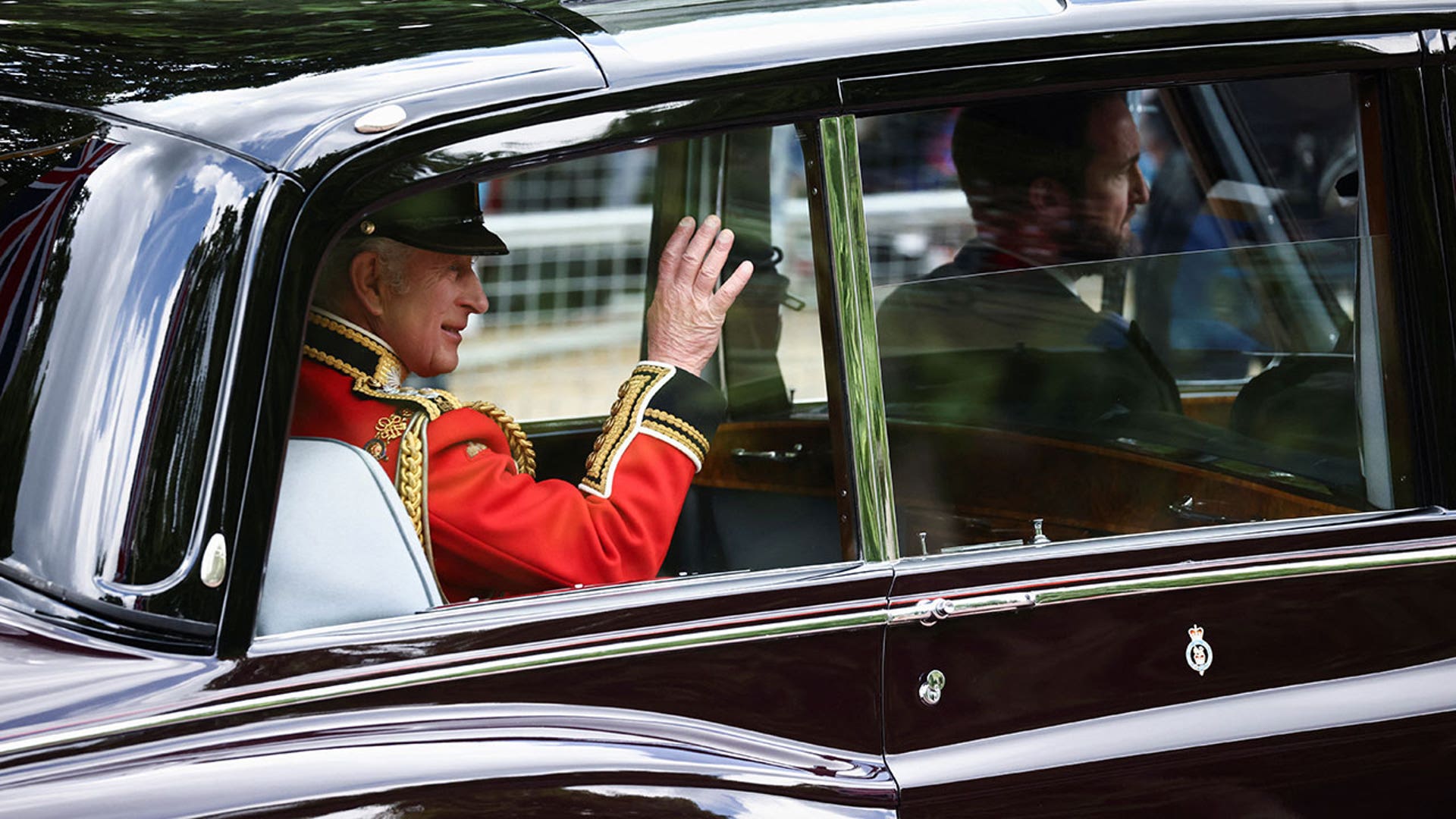 Princes Charles in car during Trooping of the Colour