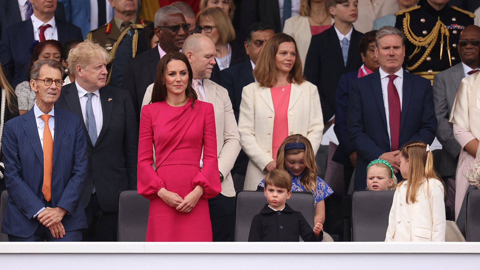 Kate, Louis, and PM Boris Johnson at Jubilee Pageant