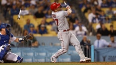 Mike Trout’s bat meets umpire’s face