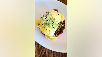 Breakfast recipe: Bacon-crab, bread pudding, eggs Benedict