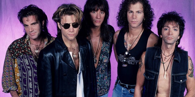 Bon Jovi worked with Metallica and Aerosmith producer Bob Rock on their fifth album, Keep the Faith, in 1992. L-R. Tico Torres, Jon Bon Jovi, Richie Sambora, David Bryan and Alec John Such studio photo session in August 1992. 