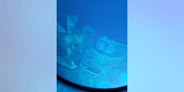 In this Wednesday, June 22, 2022, image provided by Caladan Oceanic, the pilot house section of the USS Samuel B. Roberts can be seen underwater off the Philippines in the Western Pacific Ocean.