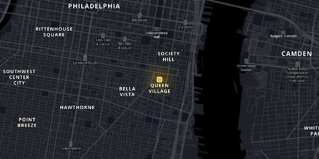 The approximate location of a mass shooting in Philadelphia in the overnight hours between June 4 and June 5, 2022.Â