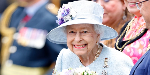 Queen Elizabeth II attends The Ceremony of the Keys on the forecourt of the Palace of Holyroodhouse on June 27, 2022, in Edinburgh, Scotland. Members of the Royal Family are spending a Royal Week in Scotland, carrying out a number of engagements between Monday, June 27 and Friday, July 01, 2022. 