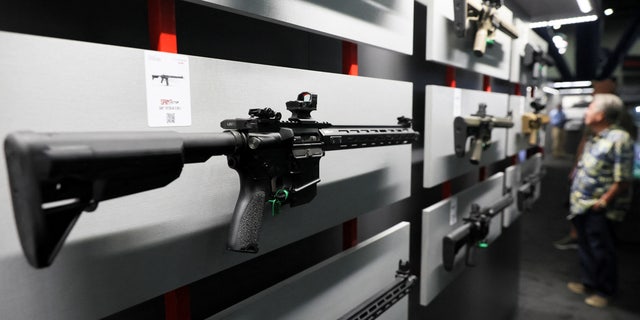 Saint Victor AR-15 Rifle is displayed during the National Rifle Association (NRA) annual convention in Houston, Texas, U.S. May 27, 2022.