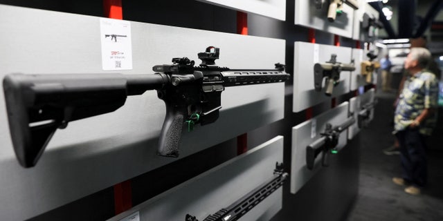 Saint Victor AR-15 Rifle is displayed during the National Rifle Association (NRA) annual convention in Houston, Texas, U.S. May 27, 2022.