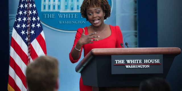 U.S. press secretary Karine Jean-Pierre holds the daily press briefing at the White House in Washington, U.S., June 16, 2022.