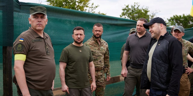 Ukrainian President Volodymyr Zelensky visits a National Guard training base as Russia continues its advance into Ukraine, in Odesa Oblast, Ukraine June 18, 2022.