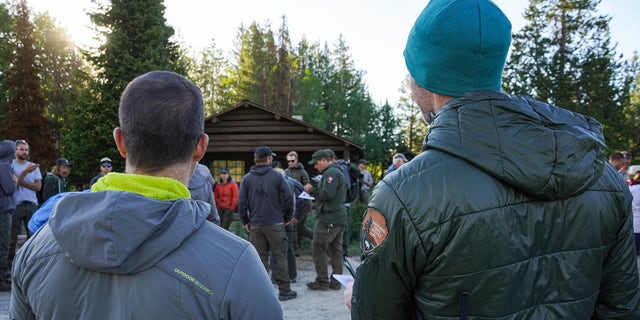 A search and rescue team preparing to continue the search for missing Cian McLaughlin at Grand Teton National Park on June 18. 2021.