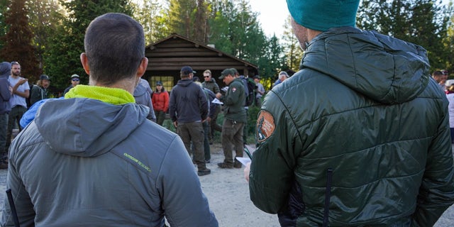 A search and rescue team preparing to continue the search for missing Cian McLaughlin at Grand Teton National Park on June 18. 2021.