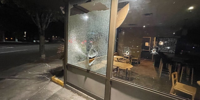 Rioters march the streets of downtown Portland, smashing windows and graffitiing local businesses on June 25, 2022. (Fox News/Bradford Betz)