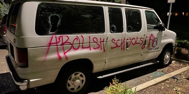 Rioters march the streets of downtown Portland, smashing windows and graffitiing local businesses on June 25, 2022. (Fox News/Bradford Betz)