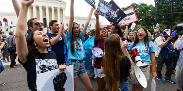 Crowds outside the Supreme Court reacting to the June 24 Dobbs ruling.