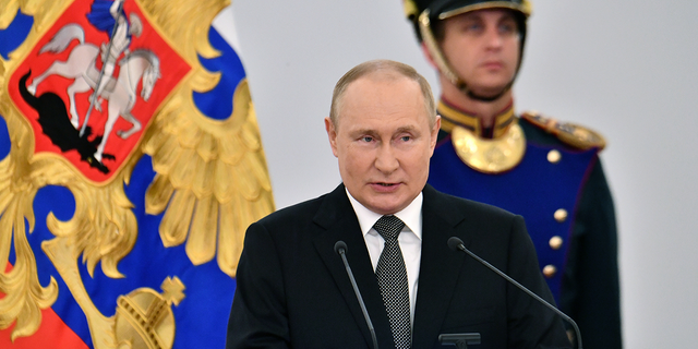 Russian President Vladimir Putin speaks during the State Prize awards ceremony while marking Russia Day in Moscow, Russia, on Sunday, June 12.