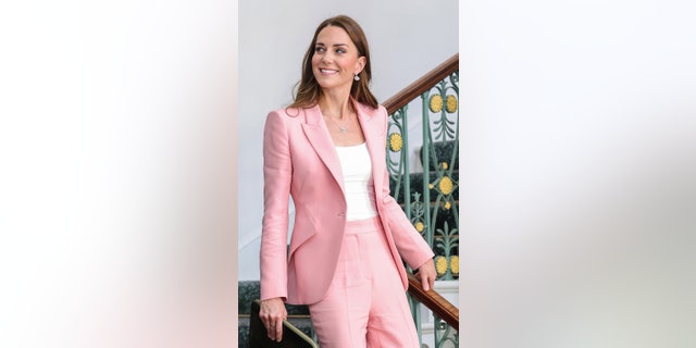 Catherine, Duchess Of Cambridge, smiles as she departs after hosting a roundtable with government ministers and the early childhood sector to mark the release of new research from the Royal Foundation Centre for Early Childhood June 16, 2022, in London.