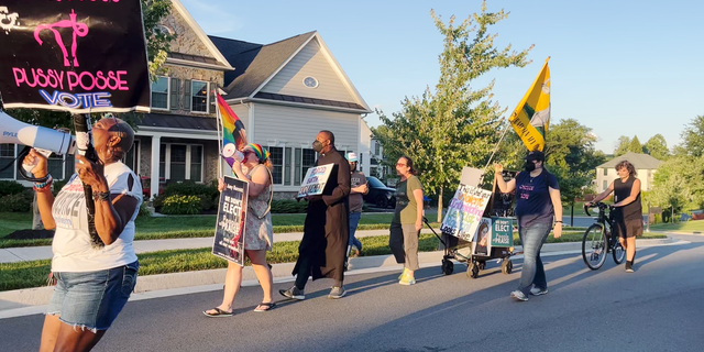 Protesters outside the home of Supreme Court Justice Amy Coney Barrett.