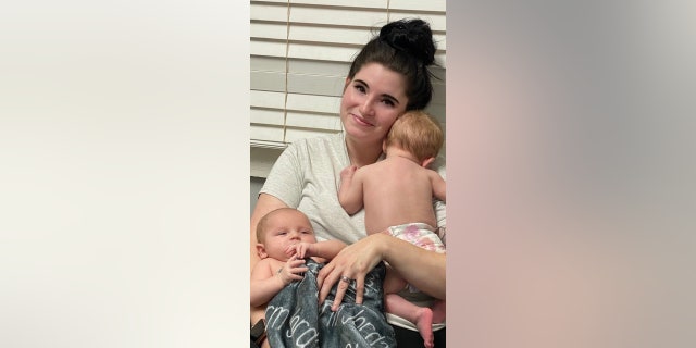 Amber Bergeron said she is down to 10 cans of baby formula for her infant twins, which equates to 10 days of feedings.