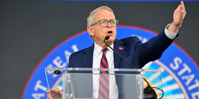 Republican Ohio Gov. Mike DeWine speaks during a press conference, June 2, 2022, in Avon Lake, Ohio.