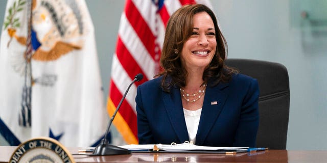 Vice President Kamala Harris smiles while speaking during a roundtable discussion with faith leaders in Los Angeles Monday, June 6, 2022. 