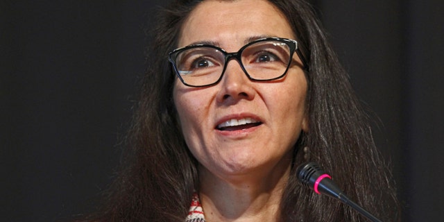 Mary Peltola, a Democrat seeking the sole U.S. House seat in Alaska, speaks during a forum for candidates, Thursday, May 12, 2022, in Anchorage, Alaska. (AP Photo/Mark Thiessen, File)