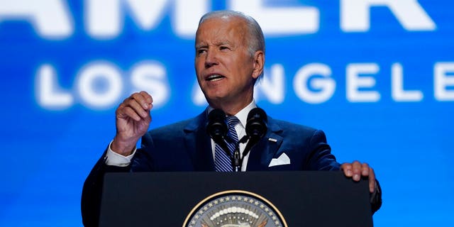 President Joe Biden speaks during the inaugural ceremony of the Summit of the Americas, Wednesday, June 8, 2022, in Los Angeles.
