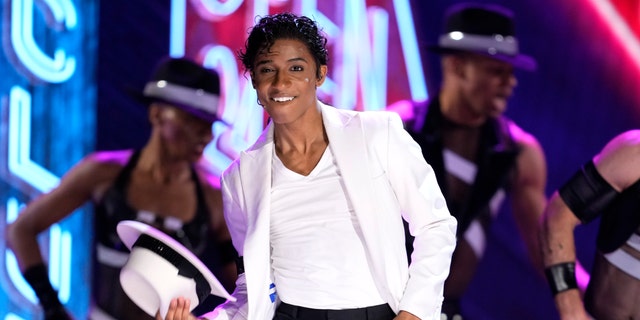 Myles Frost and The cast of "MJ" perform at the 75th annual Tony Awards on Sunday, June 12, 2022, at Radio City Music Hall in New York. (Photo by Charles Sykes/Invision/AP)