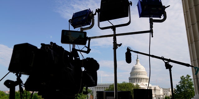 Media set up before the House select committee investigating the Jan. 6 attack on the U.S. Capitol holds its second public hearing to reveal the findings of a year-long investigation, on Capitol Hill, Monday, June 13, 2022, in Washington. (WHD Photo/Andrew Harnik)
