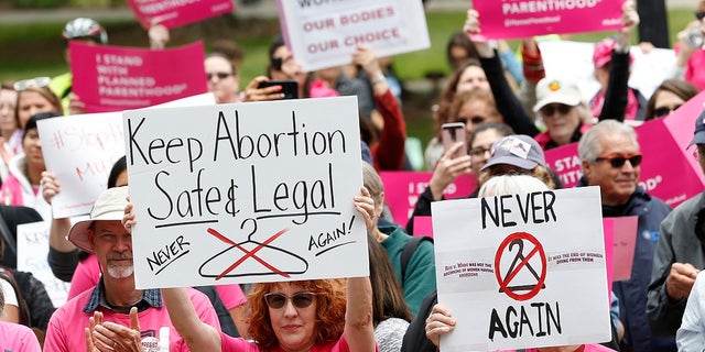 People rally in support of abortion rights at the state Capitol in Sacramento, California, in May 2019. A proposed amendment to the state constitution that would protect the right to an abortion and contraceptives was approved by the state Senate Monday. 