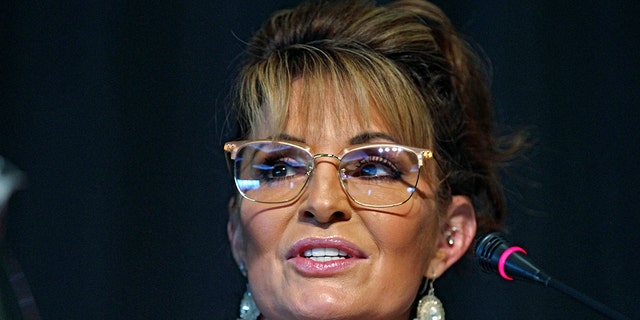 Sarah Palin, a Republican seeking the sole U.S. House seat in Alaska, speaks during a forum for candidates, Thursday, May 12, 2022, in Anchorage, Alaska. 