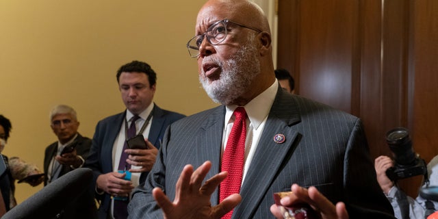 Rep. Bennie Thompson, D-Miss. chairman of the House select committee investigating the Jan. 6, 2021, attack on the Capitol, talks with the media after a hearing of the committee June 16, 2022, on Capitol Hill in Washington. 