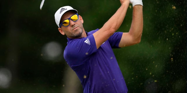 Sergio Garcia of Spain hits on the 11th hole during the second round of the U.S. Open golf tournament at The Country Club June 17, 2022, in Brookline, Mass.