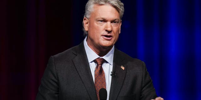 Mike Collins participates in the primary election debate in Georgia's 10th Parliamentary District Primary Elections held in Atlanta on June 6, 2022.