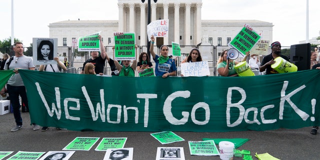Pro-choice protesters gathered outside the Supreme Court in Washington, Friday, June 24, 2022.