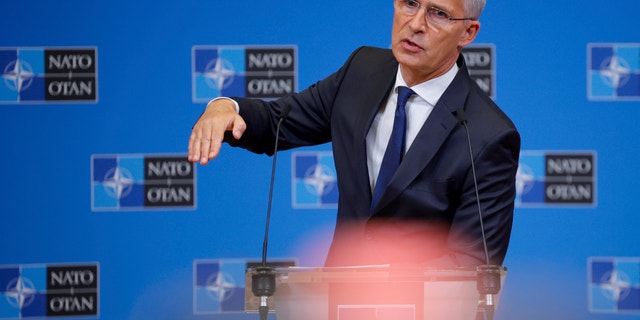 NATO Secretary General Jens Stoltenberg speaks during a media conference prior to a NATO summit in Brussels. (AP Photo/Olivier Matthys)