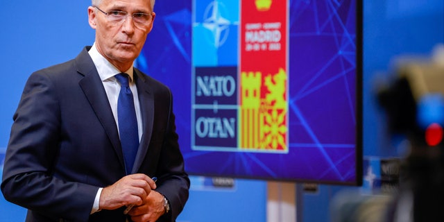 NATO Secretary General Jens Stoltenberg speaks during a media conference prior to a NATO summit in Brussels, Monday, June 27, 2022. NATO heads of state will meet for a NATO summit in Madrid beginning on Tuesday, June 28.