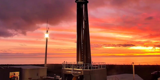 Rocket Lab's Electron rocket in New Zealand prior to take off. 