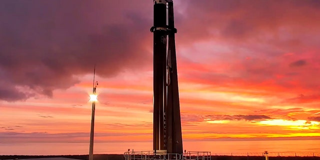 Rocket Lab's Electron rocket in New Zealand prior to take off. 